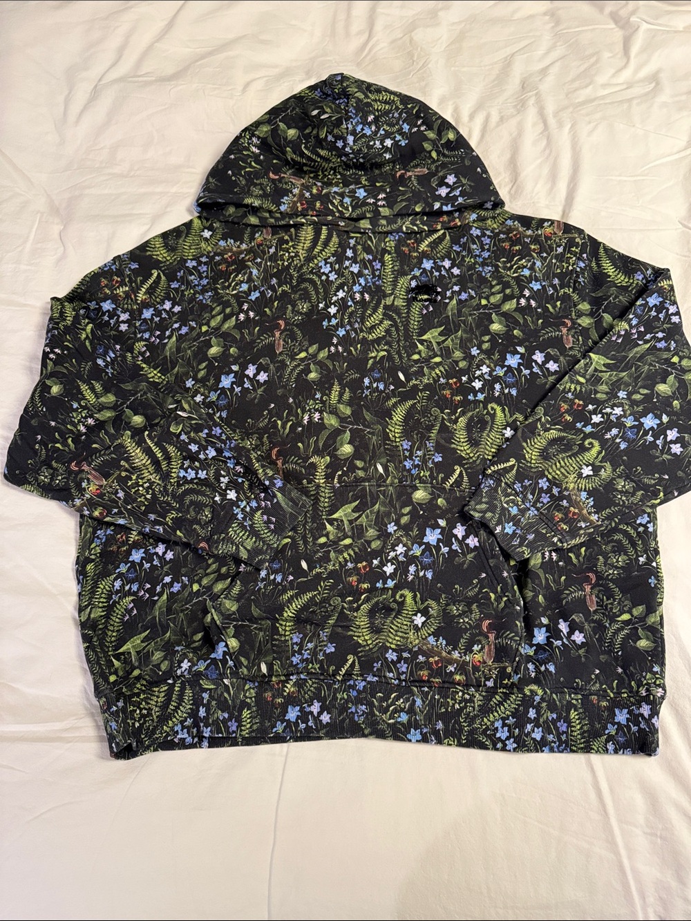 Roots Heather Cooper Floral Hoodie - Black with Green & Blue Botanical Print